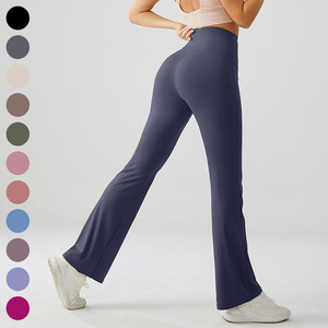 Pantaloni sportivi da donna multicolore in tinta unita morbidi con stivale a vita alta con tromba da Yoga larghi - Product Image 5