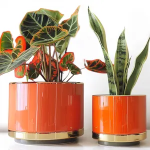 Conjunto de vasos para plantas interiores de cerâmica 7\" 6\" 5\" 4\" com esmalte, plantadores de jardim com orifícios de drenagem para uso doméstico, flores de orquídea e pérolas arco-íris