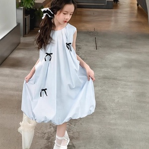 Abito da principessa dolce senza maniche per ragazze, con fiocco decorativo, vestito estivo per ragazze grandi - Product Image 5