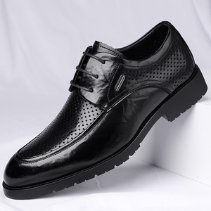 รองเท้าหนังผู้ชายแบบเจาะรู สีดำ ระบายอากาศได้ดี แบบผูกเชือก สำหรับงานแต่งงาน ทรงอ็อกซ์ฟอร์ด หัวแหลม สไตล์ธุรกิจ - Product Image 1