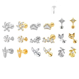 <b>Titanium</b> G23 Flower Lip <b>Stud</b> Jewelry Solid <b>Titanium</b> Alloy With Crystal Inlay For Lip Piercing Accessories - Product Image 2