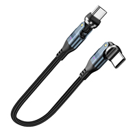 Câble USB-C 0,25 m 240 W PD 5A, câble de charge rapide double rotation Type C 540, câble de données court en nylon tressé pour batterie externe, ordinateur portable, téléphone