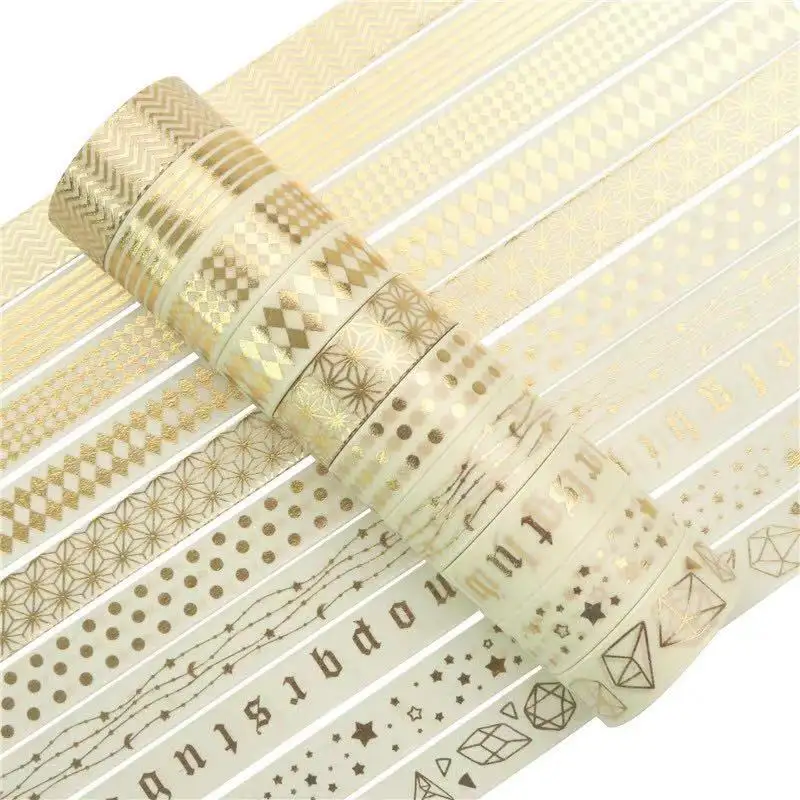 Gold Foil Washi Tape - 15mm Wide Japanese Masking Tape for Scrapbook, Bullet Journal, Planner, Arts & Crafts