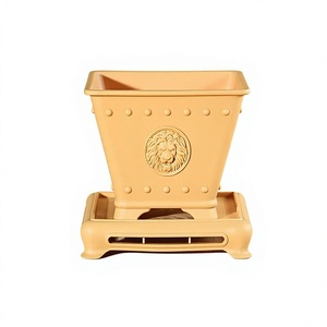 Maceta de Resina Plástica y Cerámica Imitación Zisha, Estilo Tronco Antiguo, Forma de Tambor, para Plantas Suculentas y Bonsáis - Product Image 1