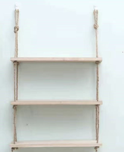 Étagères murales flottantes en bois de Paulownia, 3 niveaux, blanc poli, écologiques, style artisanal, antique, Europe, support de rangement avec corde, pour intérieur - Product Image 3