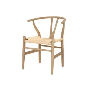 Silla de café de diseño de estilo Simple P0066, sillas de cocina tejidas con cuerda de papel, silla Y Wishbone de madera maciza para comedor de restaurante