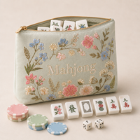 Sac de rangement pour tuiles de mahjong en toile brodée sur mesure, vente en gros, broderie florale OEM, pochette de rangement pour tuiles de mahjong, directement de l'usine