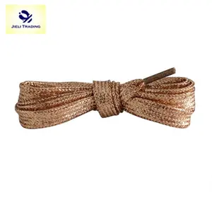 Jieli gold glitter shoe laces flat shiny shoelace metallic gold shoelace for sport shoes
