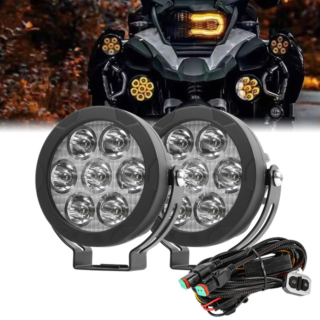 Mini Spotlight 4.5 Inch White & Amber Dual Color 60W Power Round Auxiliary LED Pods Light for Motorcycles