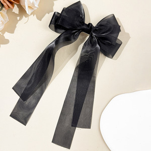 Verano dulce gasa brillante malla Bowknot horquilla <span class=keywords><strong>Color</strong></span> sólido Rosa blanco negro Cinta Larga lazos para el cabello pinzas de cocodrilo al por mayor - Product Image 3