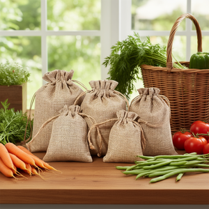 Bolsa de yute con cordón de 3x4 pulgadas, ecológica, para almacenamiento de frutas, verduras y uso en la cocina. - Product Image 2