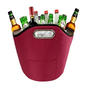 批发便携式定制葡萄酒啤酒绝缘开封户外派对瓶冷却器桶袋带储物手柄