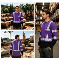 Camiseta de Seguridad Transpirable de Alta Visibilidad ZUJA, Manga Larga, Dos Tonos, Poliéster Birdeye, Ropa de Trabajo con Cinta Reflectante Termotransferible