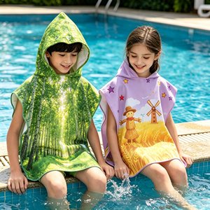 Serviette <span class=keywords><strong>de</strong></span> <span class=keywords><strong>plage</strong></span> poncho pour enfants avec impression par transfert thermique personnalisée, tissu éponge doux et respirant, très absorbant, serviette <span class=keywords><strong>de</strong></span> bain à capuche pour enfants - Product Image 2