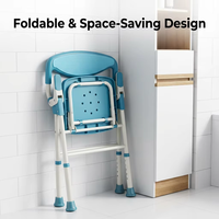 Chaise de douche pliante en aluminium RUFU RF3206A avec accoudoirs rabattables, siège et dossier rembourrés en EVA, hauteur réglable, sécurité pour la salle de bain
