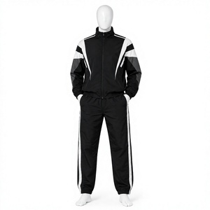 Ensemble de survêtement en nylon personnalisé pour homme, veste coupe-vent à capuche zippée, pantalon ample à jambes larges, tenue décontractée streetwear coupe-vent - Product Image 1
