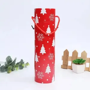 Regalo de Navidad tubo de papel embalaje Festival regalo cilindro caja largo papertube con mango de cuerda