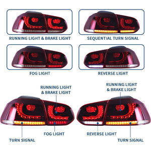 Luces traseras LED para <span class=keywords><strong>Golf</strong></span> 6 MK6 <span class=keywords><strong>GTI</strong></span> 2010-2014 y <span class=keywords><strong>Golf</strong></span> R 2012 2013, conjunto de luces traseras con señal de giro secuencial, lente roja ahumada - Product Image 2