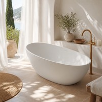 Baignoire autoportante haut de gamme en résine de pierre pour salle de bain principale de villa de luxe, design architectural premium