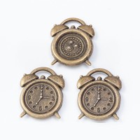 Doppelglocken-Wecker-Anhänger Antik Silber Bronze Zinklegierung Anhänger für Vintage-Zeit-Themen-Armband