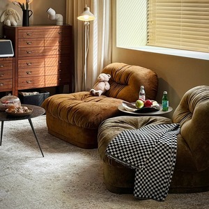 Sillón Redondo Estilo Vintage Tipo Bagel, Color Marrón Arce, Relleno de Espuma, para Decoración del Hogar - Product Image 2