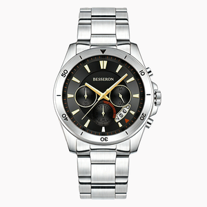 Montre à quartz personnalisée BESSERON 42 mm en acier inoxydable, chronographe pour homme, cadran analogique de luxe, fermoir pliant - Product Image 3