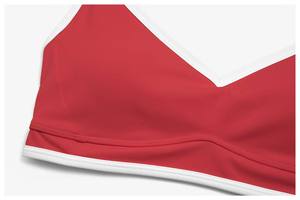 Soutien-gorge de sport pour femme à col en V avec bordure contrastée, haut court d'entraînement à fines bretelles réglables, rembourré, respirant et doux pour le yoga - Product Image 5