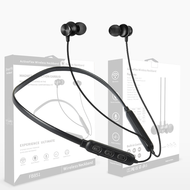 FB851 Metal Original Magnet Neckband Auto Wireless for 5.0 ANC TWS Earbuds with 4hr Playtime and Gift Box
