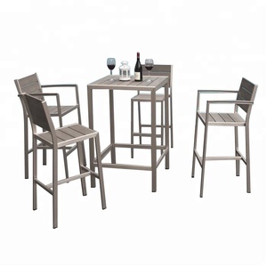 De plástico de tapa de madera bares muebles de marco de aluminio silla alta mesa de <span class=keywords><strong>Bar</strong></span> conjunto - Product Image 2