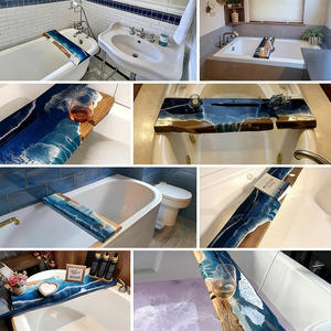 Plateau de bain en bambou pour salle de bain avec support de téléphone plus profond, à un seul niveau, écologique, multifonctionnel, avec motif <span class=keywords><strong>vague</strong></span> marine - Product Image 4