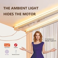Rail de rideau électrique intelligent moderne pour extérieur/bureau avec moteur intelligent en alliage d'aluminium écologique et bande lumineuse d'ambiance