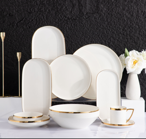 Juego de Vajilla de Cerámica Blanca con Borde Dorado, Plato Ovalado y Rectangular, Tazón, Taza, Vajilla de Lujo para Hotel, Restaurante, Recuerdo de Boda, Venta al por Mayor - Product Image 3