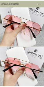 0801 Vintage Randlose Piloten-Sonnenbrille aus Legierung, Verlaufsglas, Damen-Sonnenbrille, Metall, Oval, Schwarz-Braun - Product Image 6