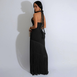 X20156 2026 Nuevo Vestido Largo de Verano para Mujer, Estilo Vendaje, Color Sólido, Sin Tirantes, con Borlas, Vestido Maxi Ajustado para Fiesta - Product Image 3