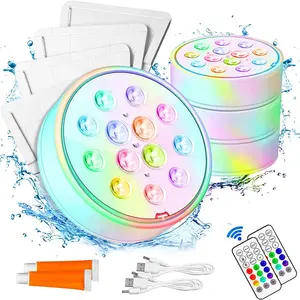 Lampu kolam led usb led rgb 16 warna, lampu dapat diisi ulang ip68 berenang di bawah air dengan remote RF untuk bak mandi