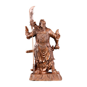 Statue de Guan Yu en bronze sur pied, artisanale, avec épée, pour la décoration de bureau ou de maison. - Product Image 4