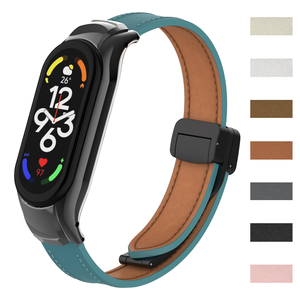 Produits de qualité en cuir boucle magnétique étui en métal pour XiaoMi <span class=keywords><strong>Band</strong></span> 7 6 5 <span class=keywords><strong>4</strong></span> 3 Bracelets de Sport bracelets de remplacement - Product Image 3