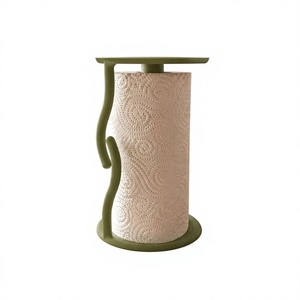 Porte-serviettes en plastique vert olive, support de comptoir autoportant avec plateau supérieur, design ondulé pour la cuisine - Product Image 1
