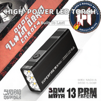 Lampe torche tactique industrielle M33 haute puissance 8000 lm, 90 W, six mèches, LED rechargeable, IP44, pour utilisation d'urgence