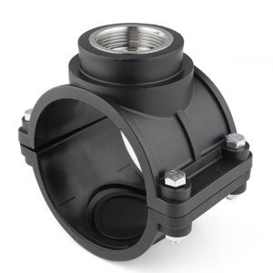 Kẹp yên <span class=keywords><strong>HDPE</strong></span> Ống Yên Phụ Kiện Kẹp yên với ren chèn PN16 mẫu miễn phí nhỏ giọt trên bán cho hệ thống thủy lợi - Product Image 1