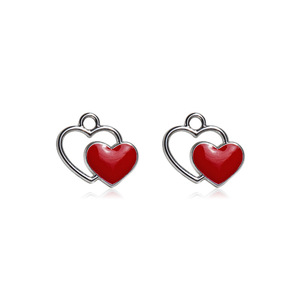 Pendentif double cœur en alliage rose, bleu, blanc, rouge pour la fabrication de boucles d'oreilles, alliage de zinc, goutte d'huile GJ106 - Product Image 5