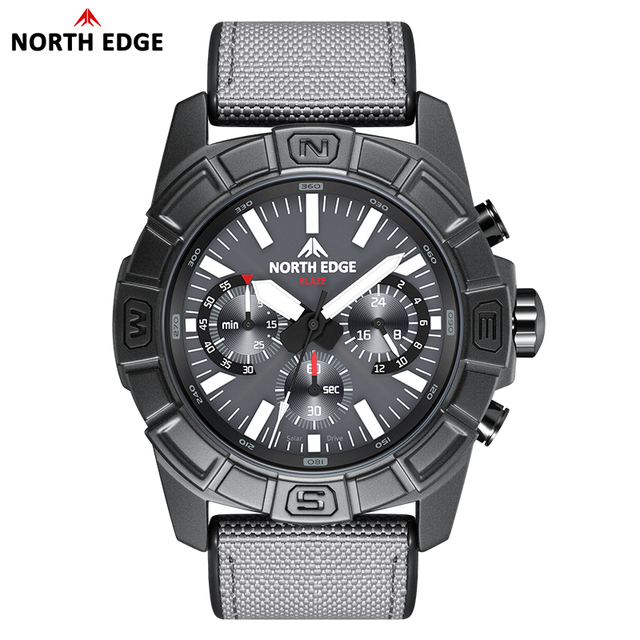 NORTH EDGE New Outdoor Men's Quartz Watch Solar Charging Chronograph Sport 5ATM Waterproof Calendar Night Light Watches