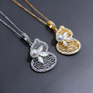 31475 Accessoires de perles DIY Pendentif en argent S925 avec support vide rond de 4-6 mm Pendentif gourde or/argent Coupe princesse pour cadeaux - Product Image 2