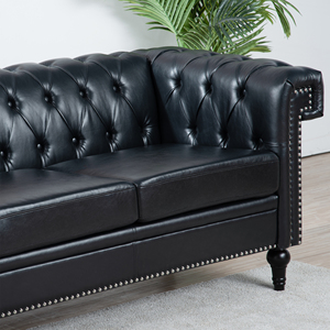 Sofá Chesterfield de Cuero Genuino Negro Vintage, con Mechones, de Lujo, para Sala de Estar, Juego de 3 Plazas, Convertible, Muebles para Vestíbulo de Hotel - Product Image 3