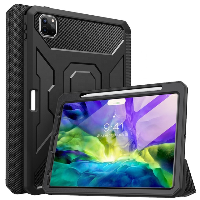 MoKo Rugged Shockproof Case Trifold Full Protection 11 Inch 2020 Cover Shockproof Tablet Cover Pencil Holder for iPad Pro 11