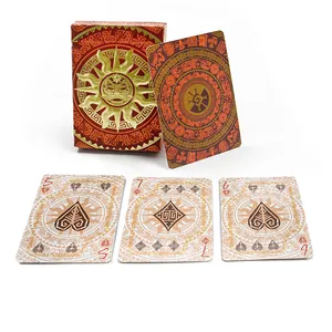 customized print premium gold foil sun orangered playing cards design printed own logo especial box poker magical playing card