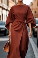Nouvelle robe décontractée pour femme, élégante et tendance, de couleur unie, cintrée à la taille, à manches chauve-souris et jupe longue
