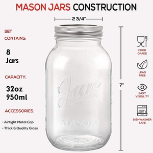 Jar Salad Wide Mouth Fancy Regular Mouth 32OZ Glass Mason Jar For Canning Food Salad With Plastic Lid