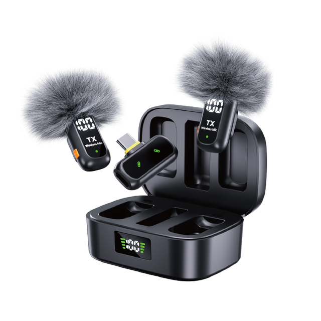 QY11 Latest AI Noise Reduction Recording 2 Mic Digital Display Mini Wireless Omni-directional Dynamic Microphone