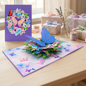 Carte pop-up tendance avec fleurs de primulles, faite à la main, en papier artistique de Hanoï, cadeaux du Poisson d'avril, impression offset, best-seller Viet-craft - Product Image 5